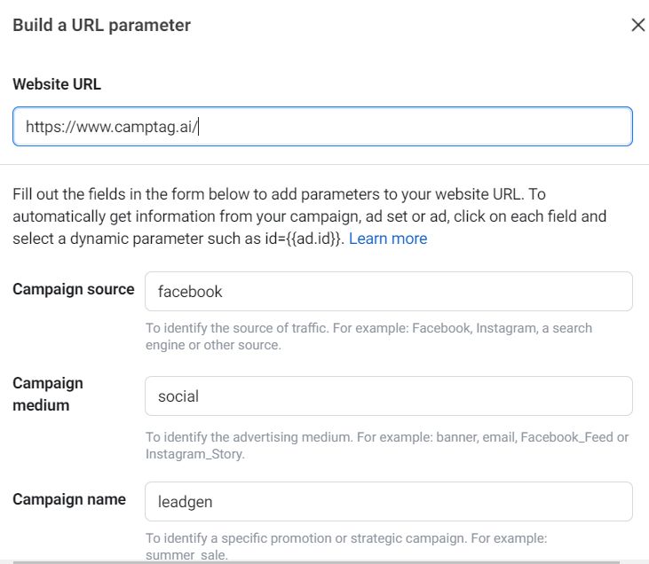 Adding campaign URL parameters on Facebook