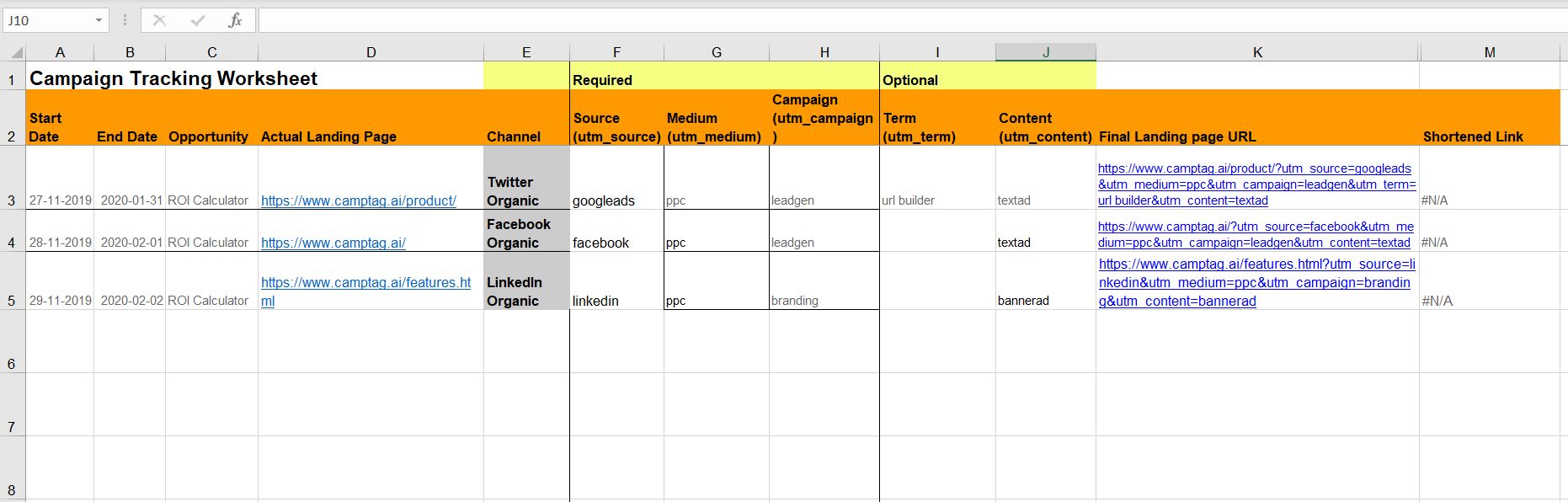 Top 7 URL builder spreadsheets | UTM builders - CampTag